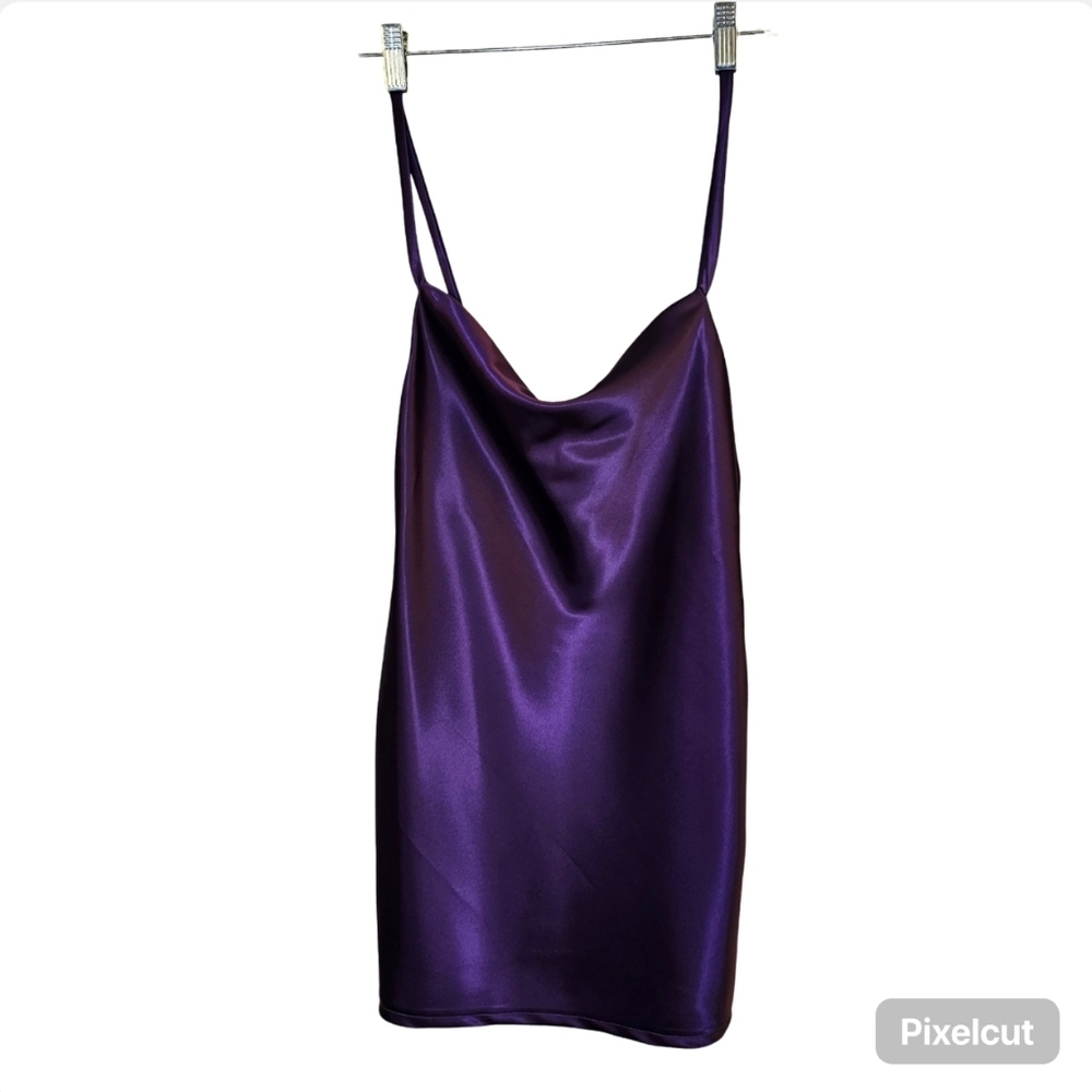 Custom Handmade purple sleeveless spaghetti straps satin mini slip dress size S